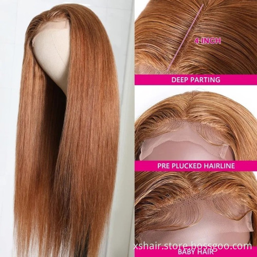 Ginger Color Orange Blonde Highlights Mix Color Deep Wave Pre Plucked Hd Transparent Lace Front Raw Virgin Human Hair Wigs